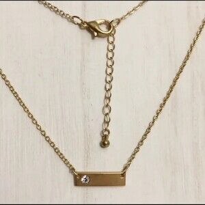Rectangle Pendant Necklace with Rhinestone Accent Gold Tone